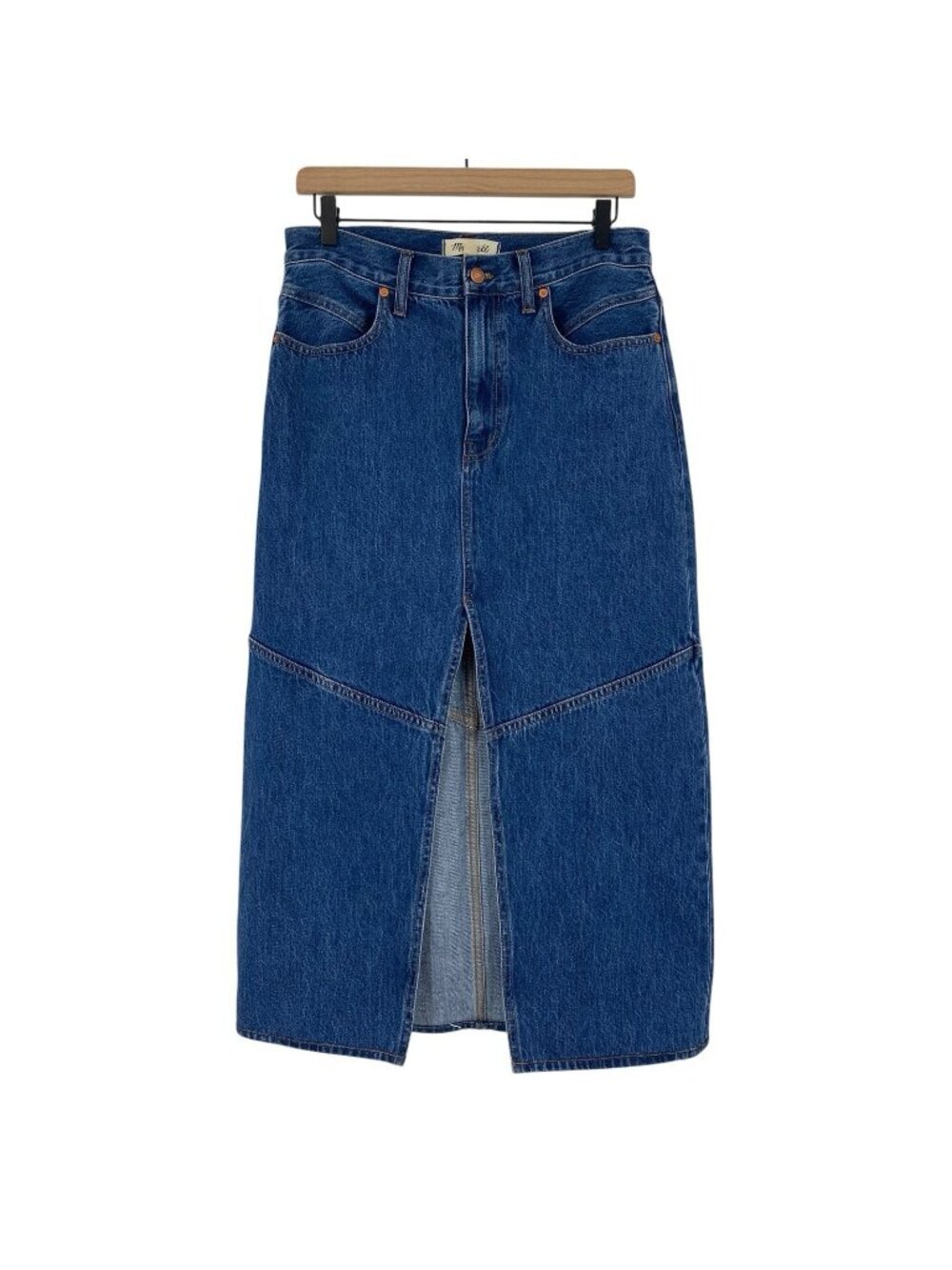 Madewell Denim Mid-Rise Maxi Skirt in Pineland Wash Size 28 Cotton Blue DM6575